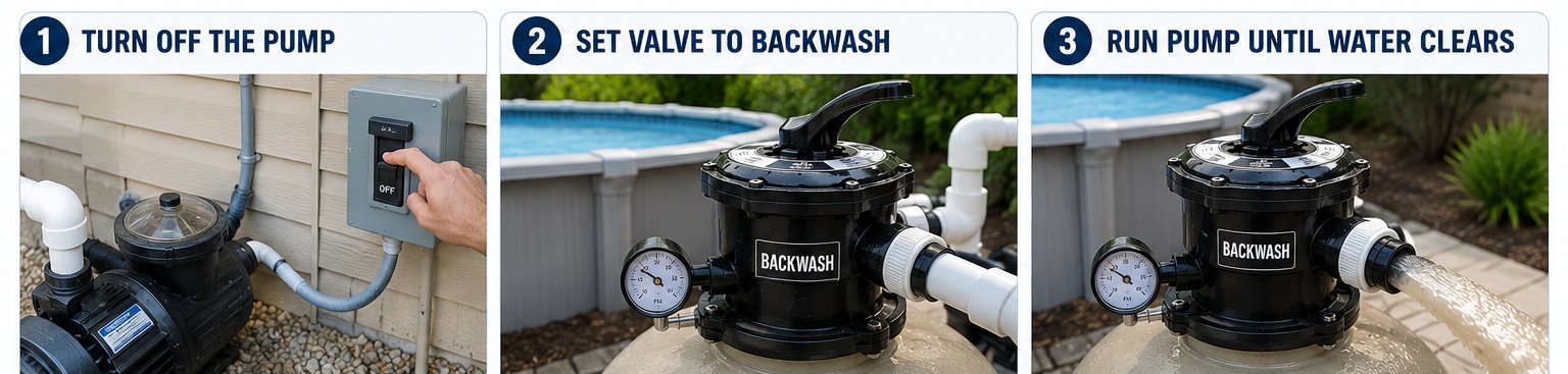 Backwash steps 1-3